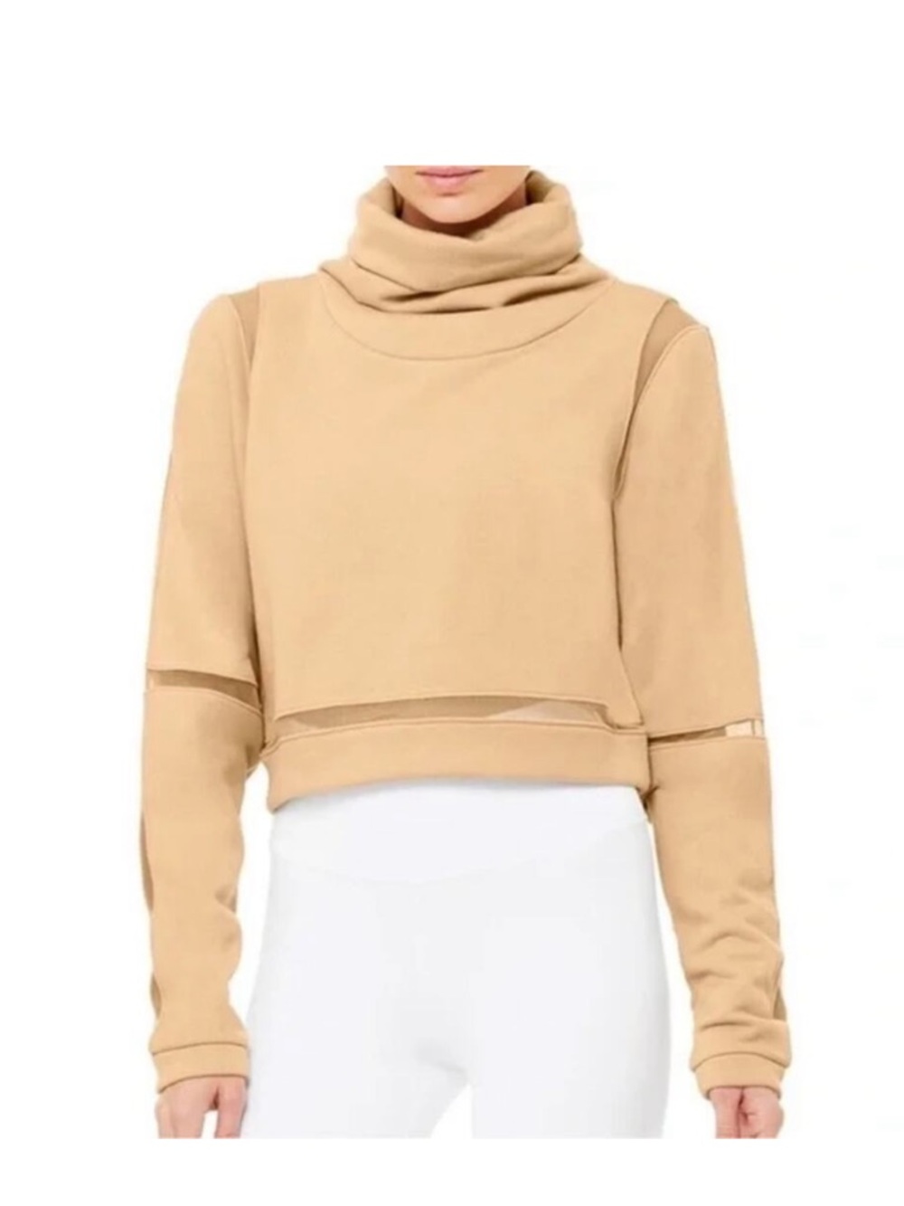 ALO Yoga Tan Cropped Turtleneck Long Sleeve Top